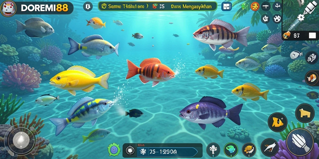 Screenshot gameplay DOREMI88 menampilkan aksi menembak ikan yang mengasyikkan.
