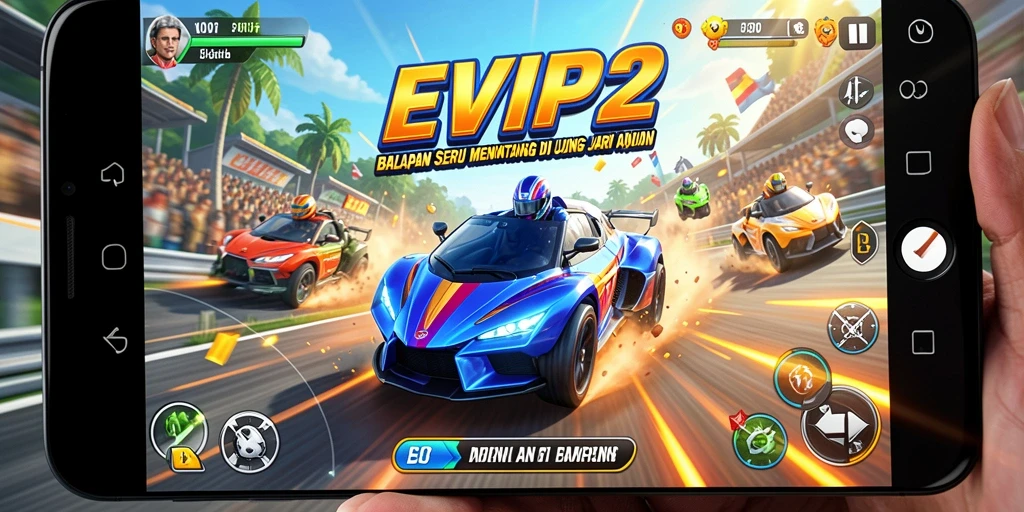 Tampilan gameplay EVIP2 yang mendebarkan di lintasan balap.