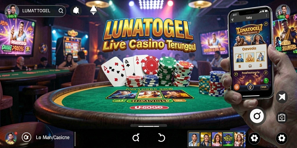 Tampilan antarmuka LUNATOGEL dengan dealer Live Casino yang profesional.