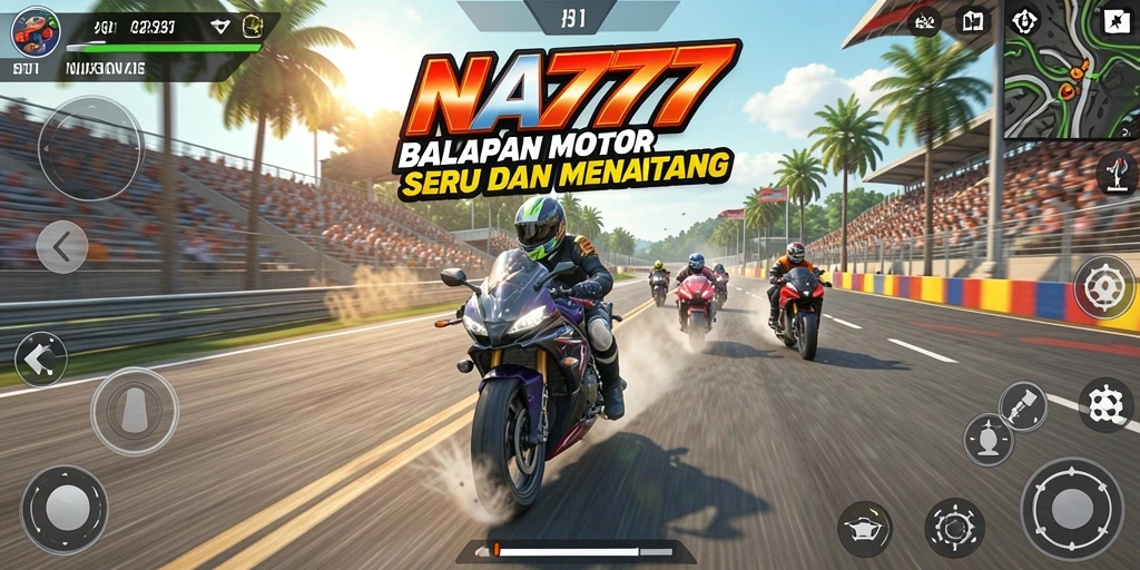 Screenshot gameplay NA777 yang menunjukkan aksi balapan motor seru.