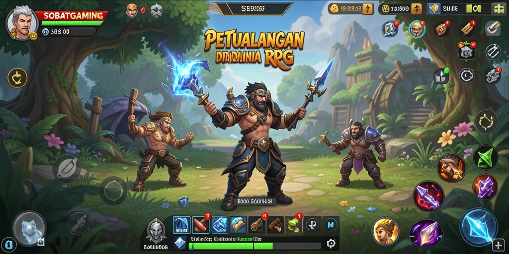 Screenshot dari gameplay SOBATGAMING, menampilkan pertempuran seru di dunia RPG.